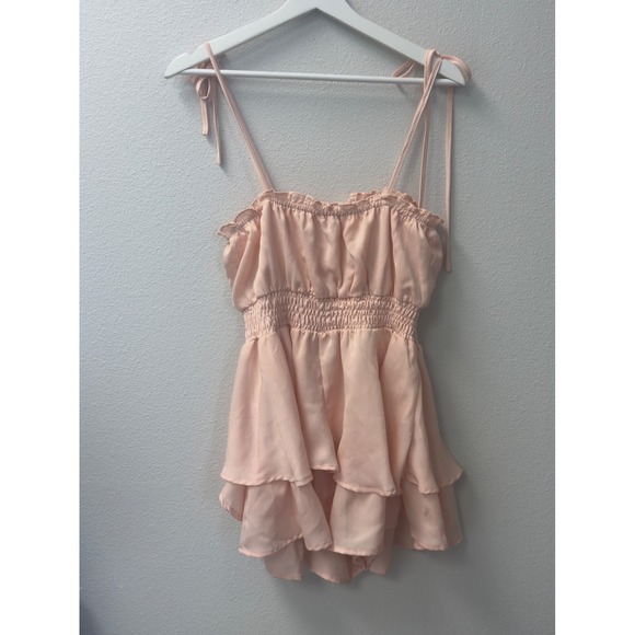 Tie Shoulder Smocked Ruffle Tiered Romper M Coquette Girly Fairycore - Picture 4 of 8
